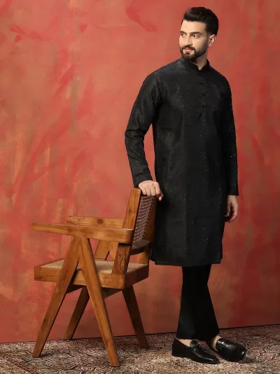 Men Black Bangalore Silk Kurta